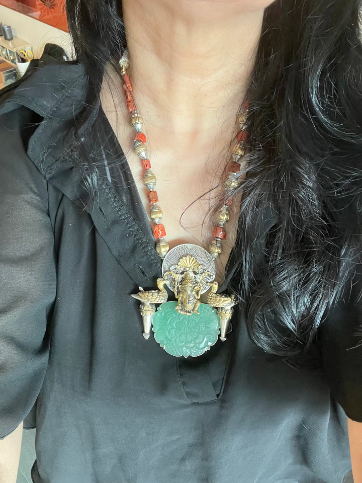 Divine 925 Silver Fusion Jewelry Set with Ganesh Figure