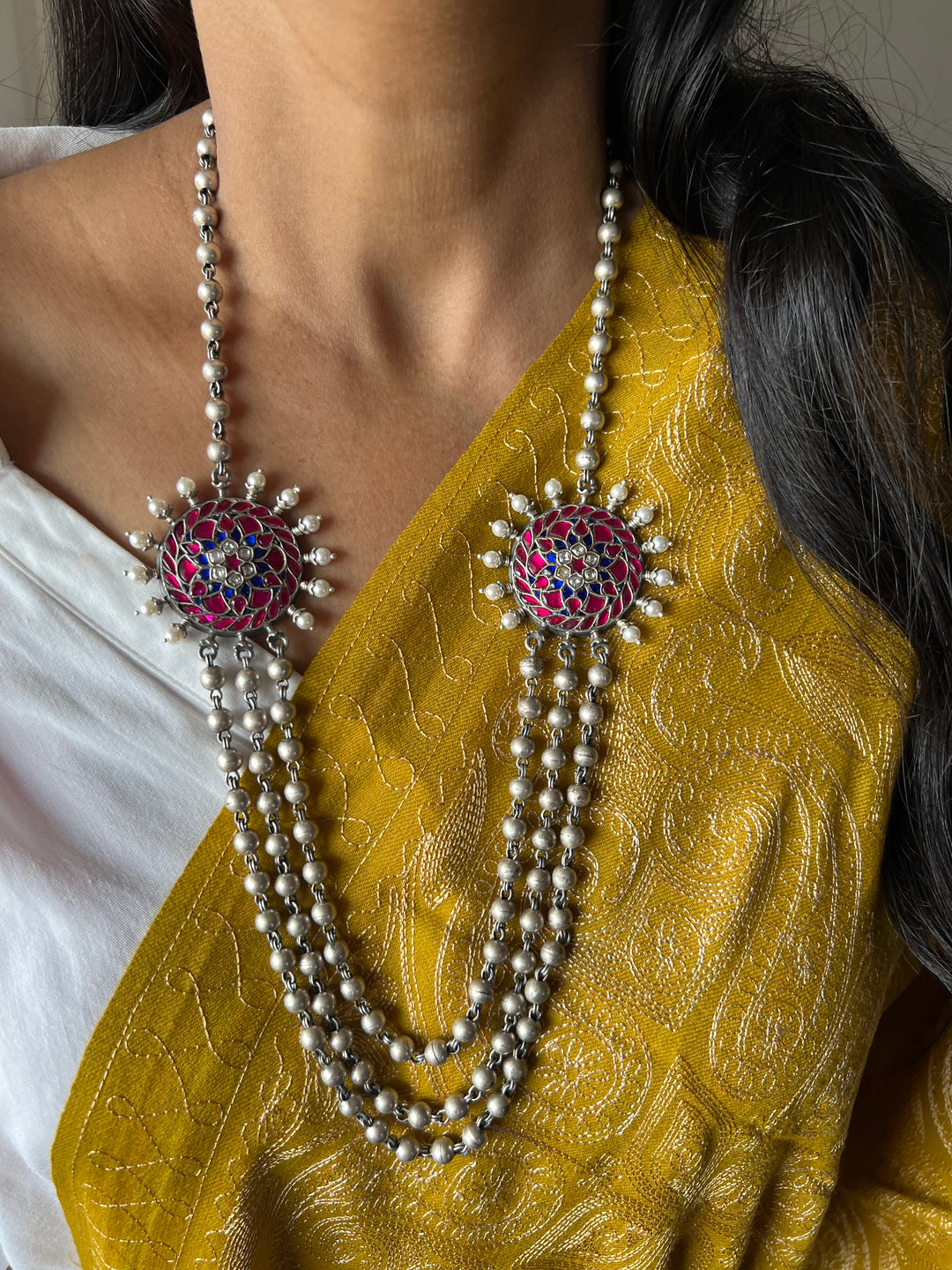 SHIVKA Kundan Double Brooch Necklace