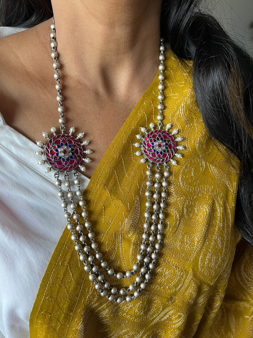 SHIVKA Kundan Double Brooch Necklace
