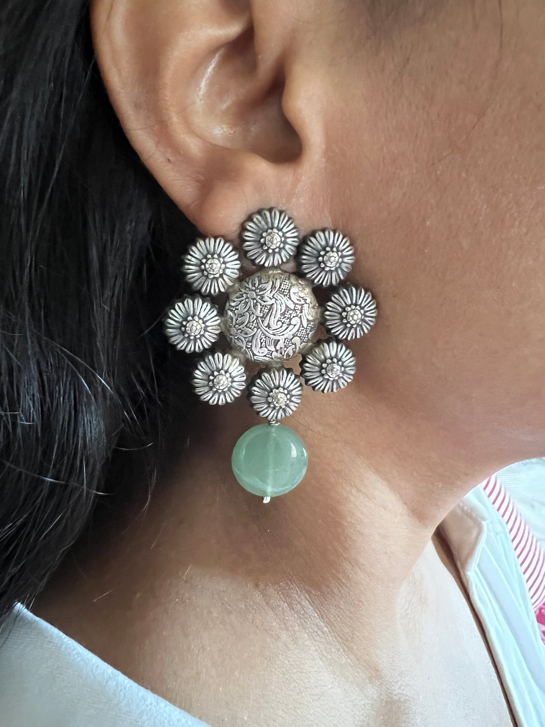 Statement Earrings with Green Aventurine Drops – Perfect for Afternoon Lunches