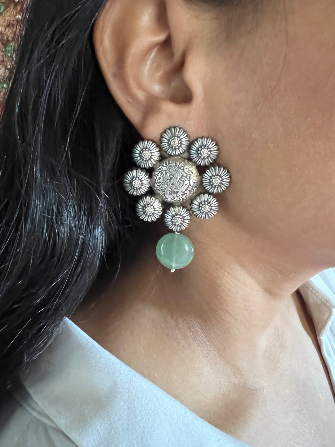 Statement Earrings with Green Aventurine Drops – Perfect for Afternoon Lunches