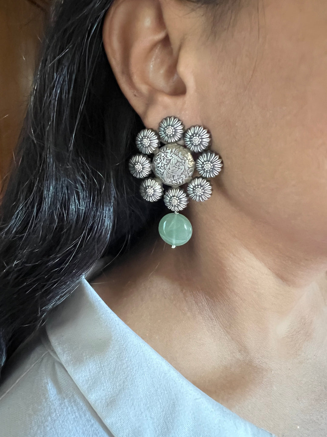 Statement Earrings with Green Aventurine Drops – Perfect for Afternoon Lunches