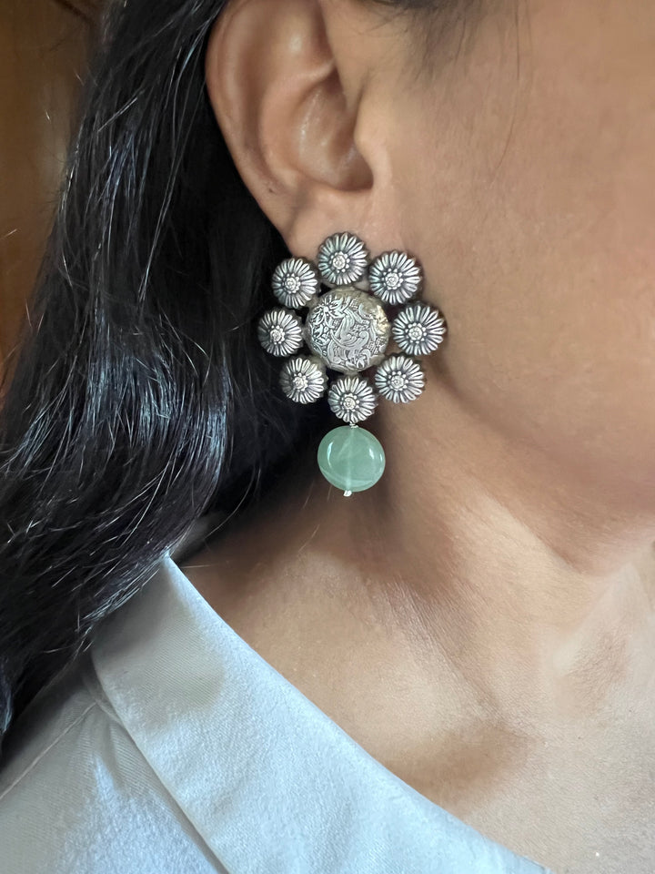 Statement Earrings with Green Aventurine Drops – Perfect for Afternoon Lunches