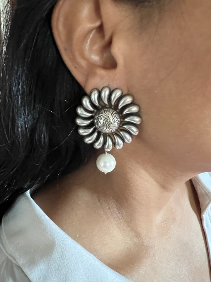 Statement Earrings with Natural Pearl Drops – Perfect for Afternoon Lunches