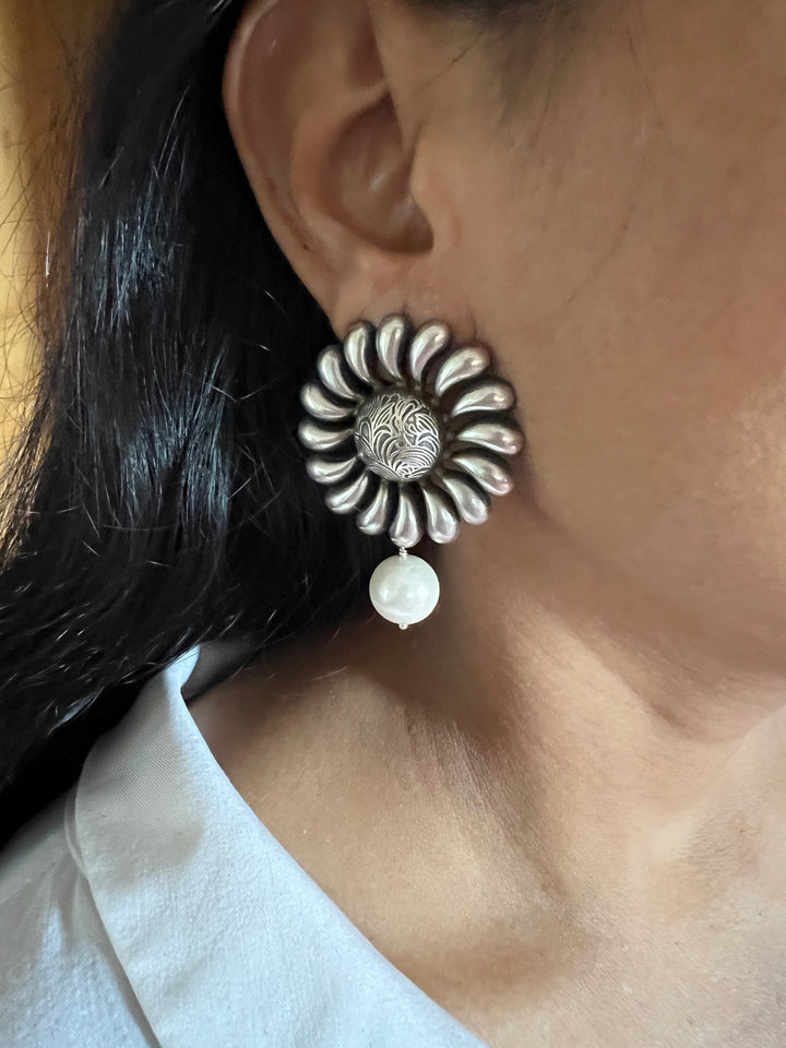 Statement Earrings with Natural Pearl Drops – Perfect for Afternoon Lunches
