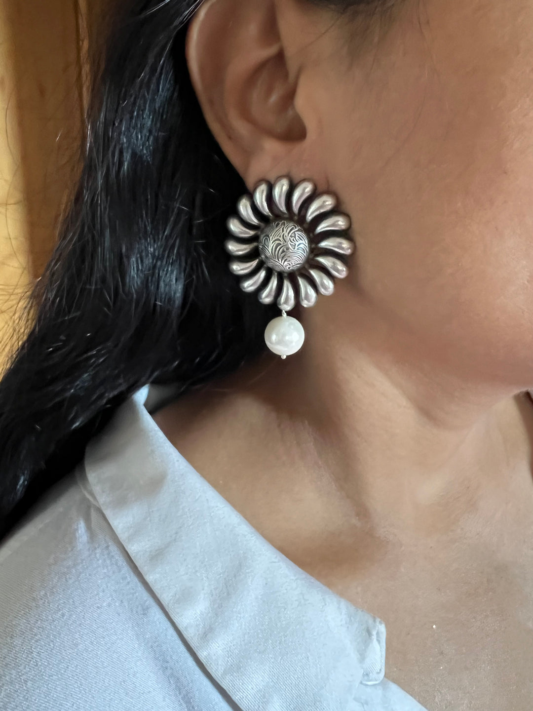 Statement Earrings with Natural Pearl Drops – Perfect for Afternoon Lunches
