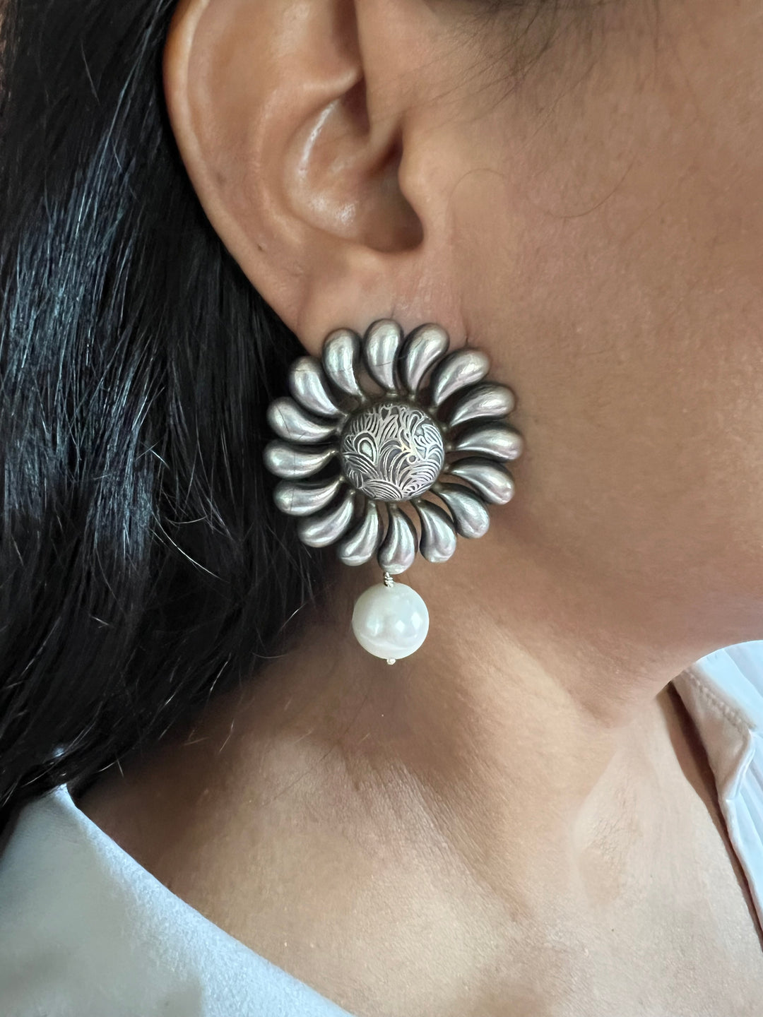 Statement Earrings with Natural Pearl Drops – Perfect for Afternoon Lunches