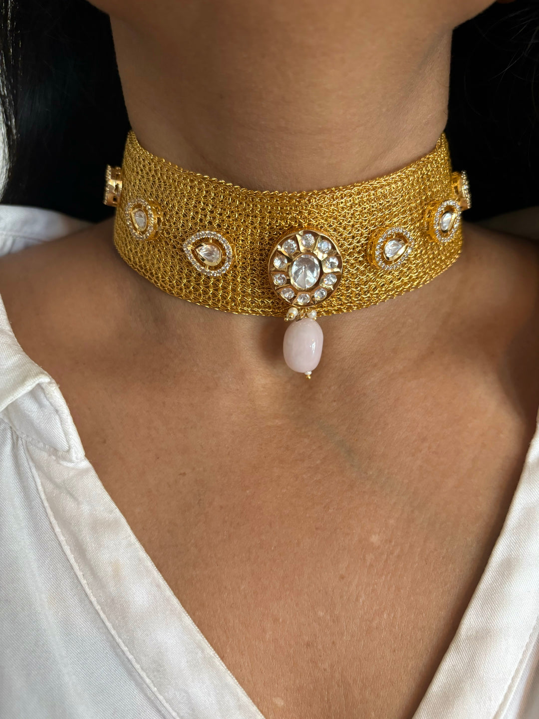 Statement Kundan Mesh Choker with Earrings - Unmatched Quality and Style