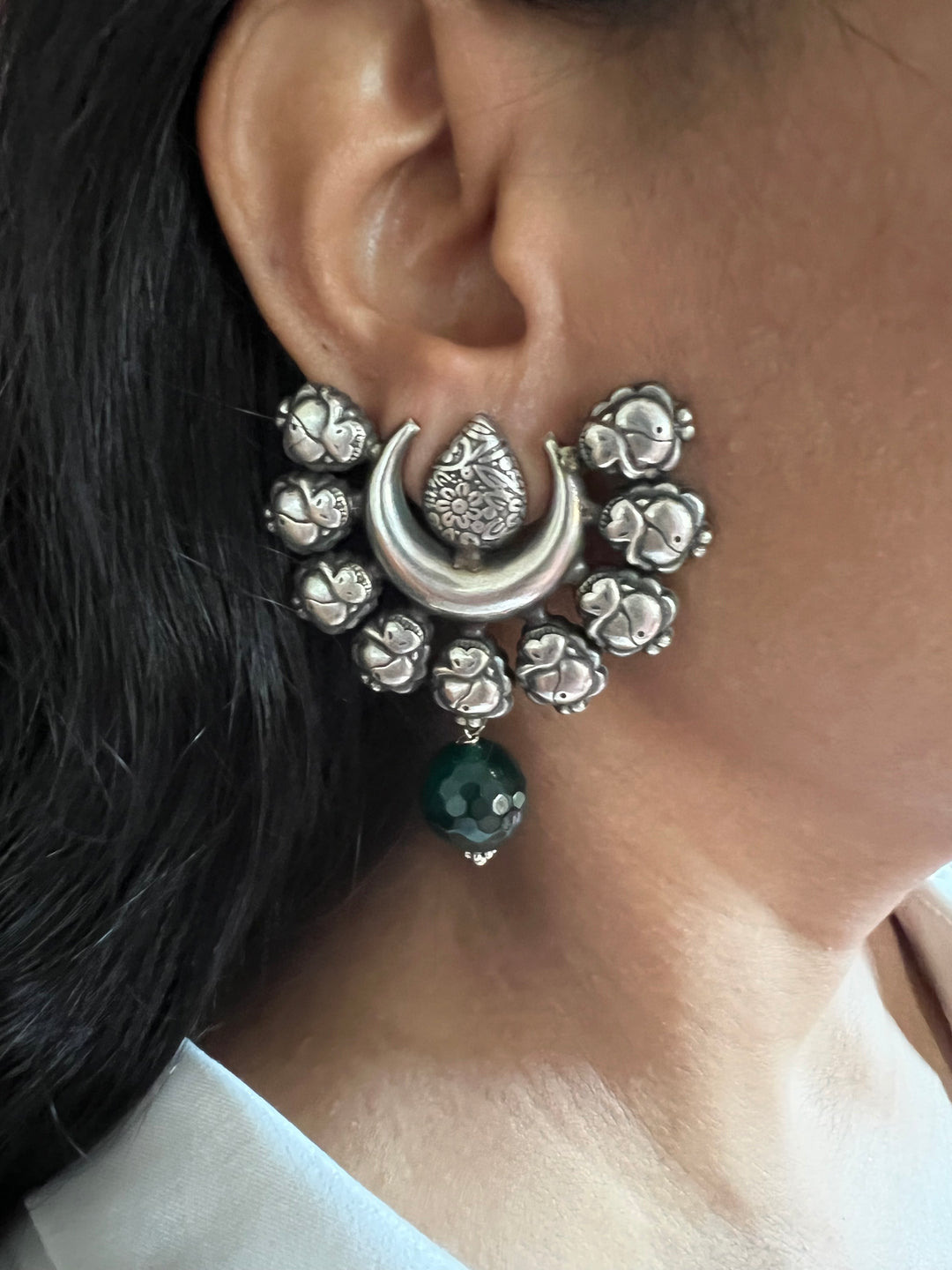 Statement Earrings with Green Onyx Drops – Perfect for Afternoon Lunches
