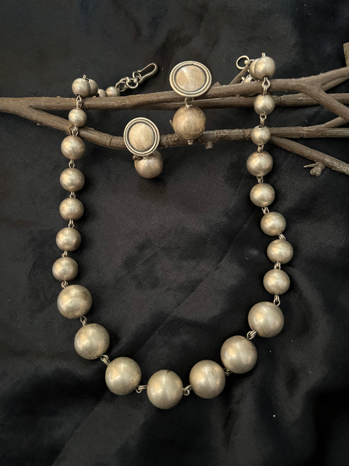 Pure 925 Silver Ball Necklace with Earrings