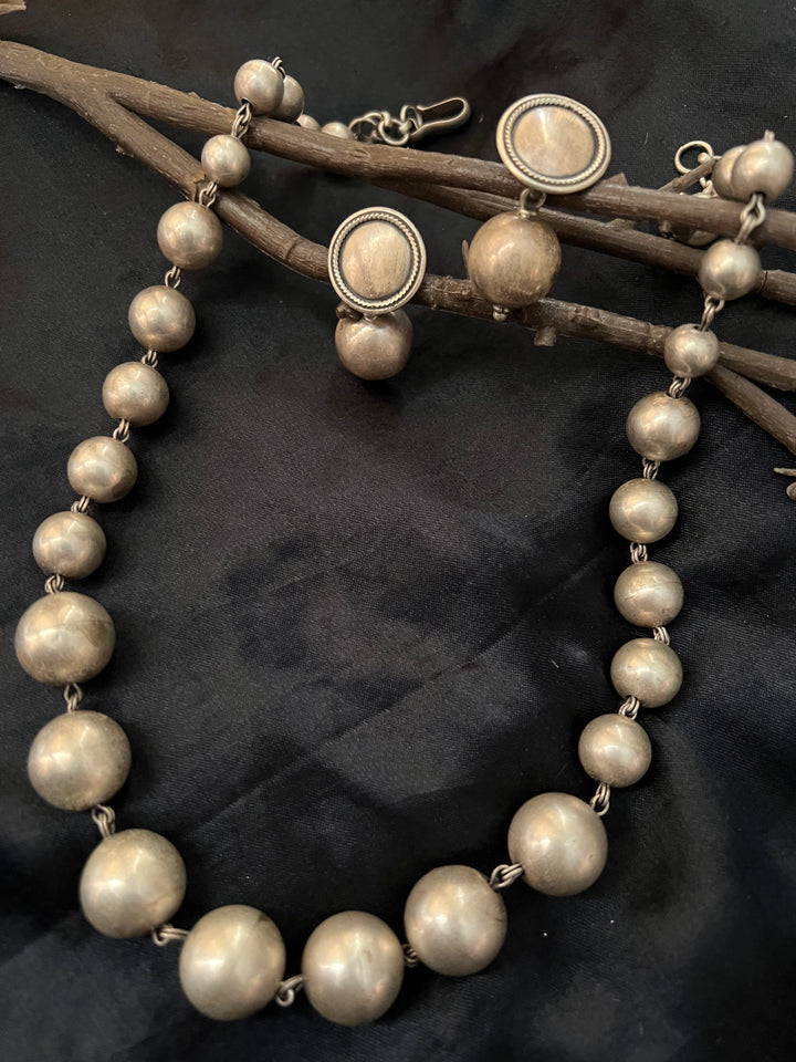 Pure 925 Silver Ball Necklace with Earrings