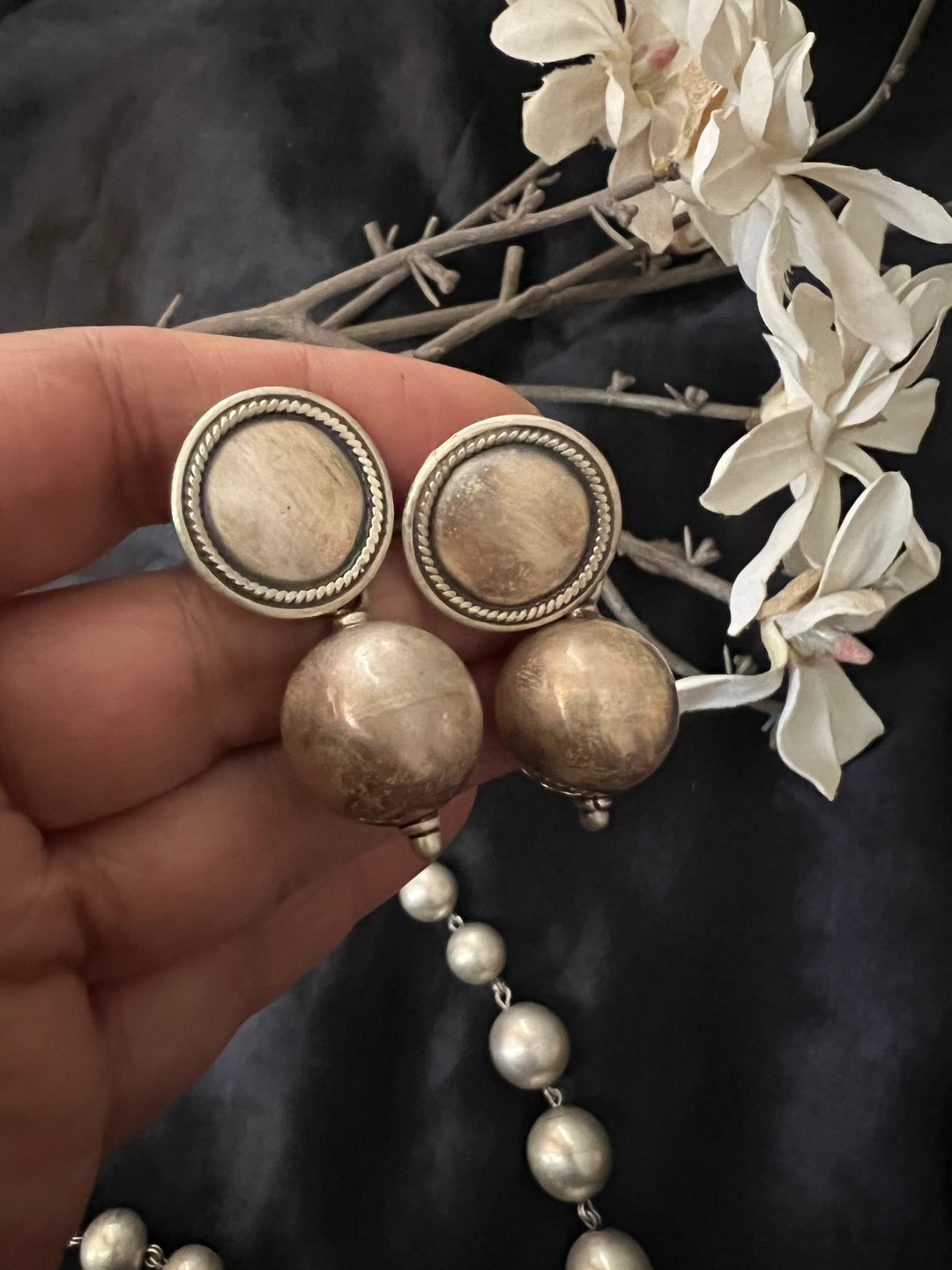 Pure 925 Silver Ball Necklace with Earrings