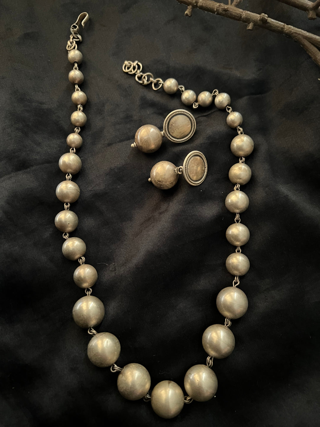 Pure 925 Silver Ball Necklace with Earrings