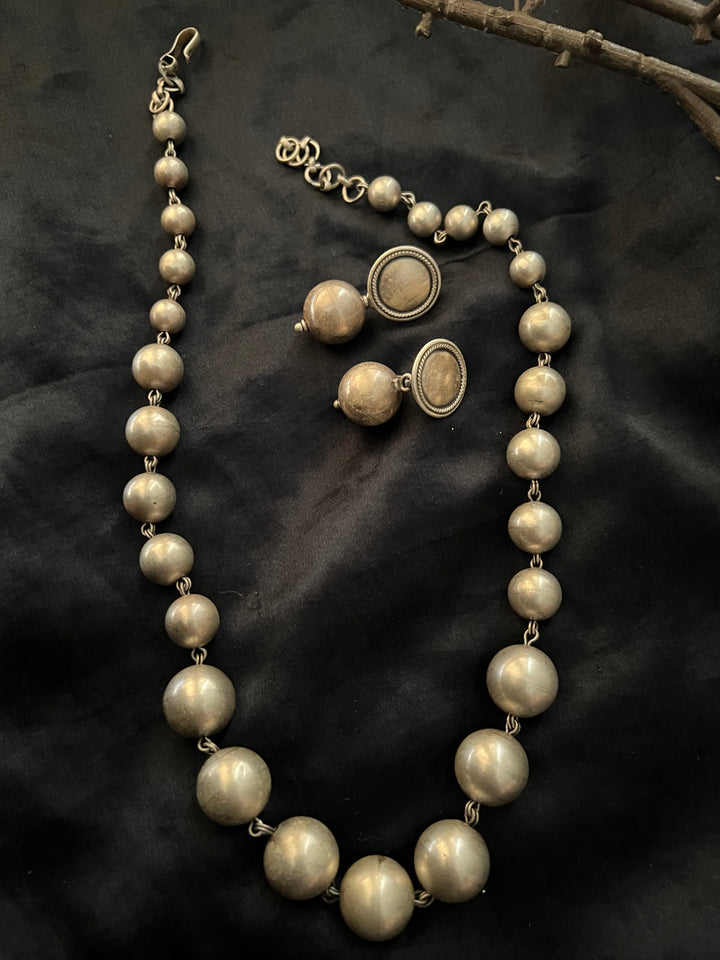 Pure 925 Silver Ball Necklace with Earrings