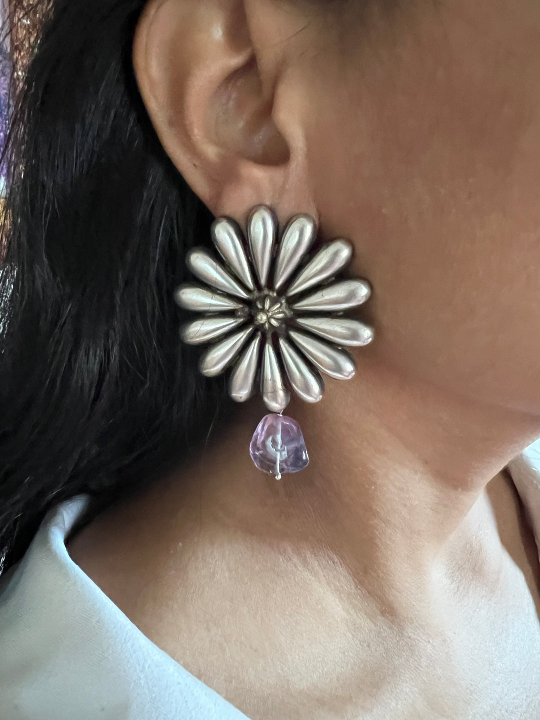 Statement Earrings with Amethyst Drops – Perfect for Afternoon Lunches