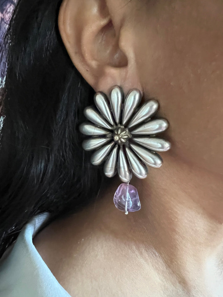 Statement Earrings with Amethyst Drops – Perfect for Afternoon Lunches