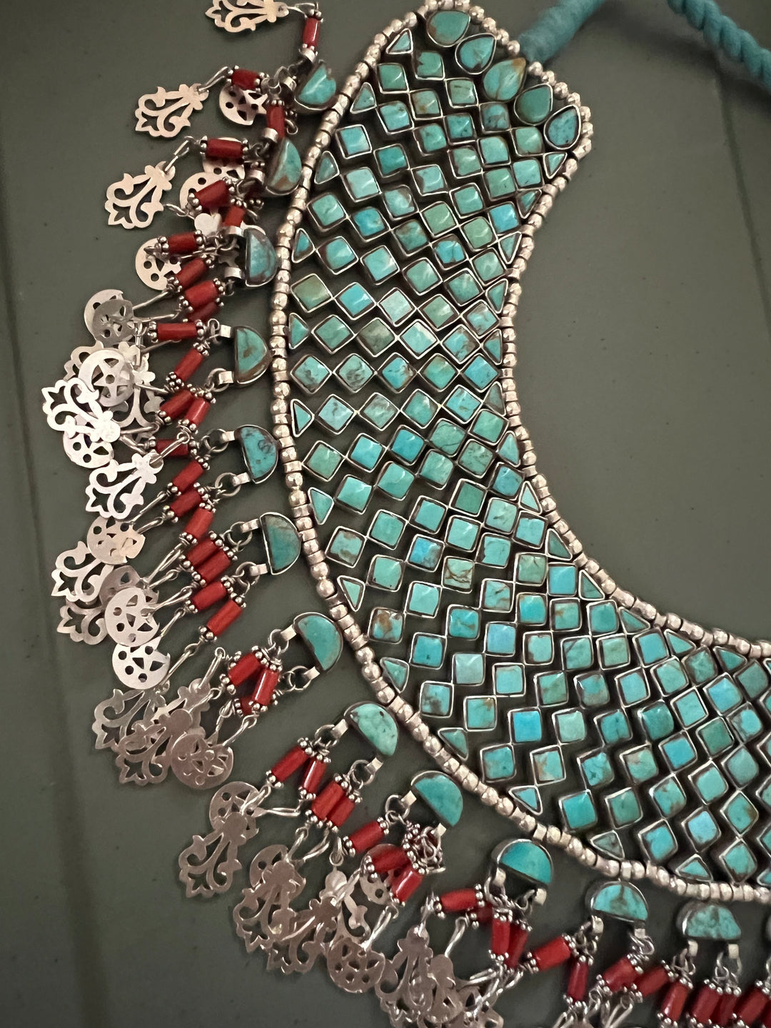 The Turquoise Sultan's Cascade | Tasseled 925 Silver Choker Set