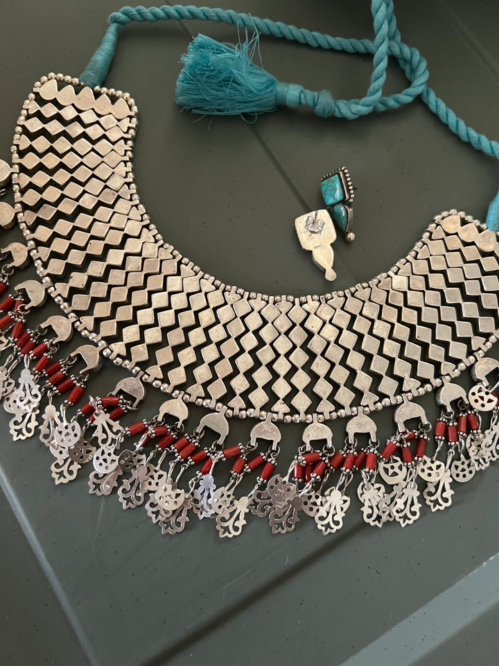 The Turquoise Sultan's Cascade | Tasseled 925 Silver Choker Set