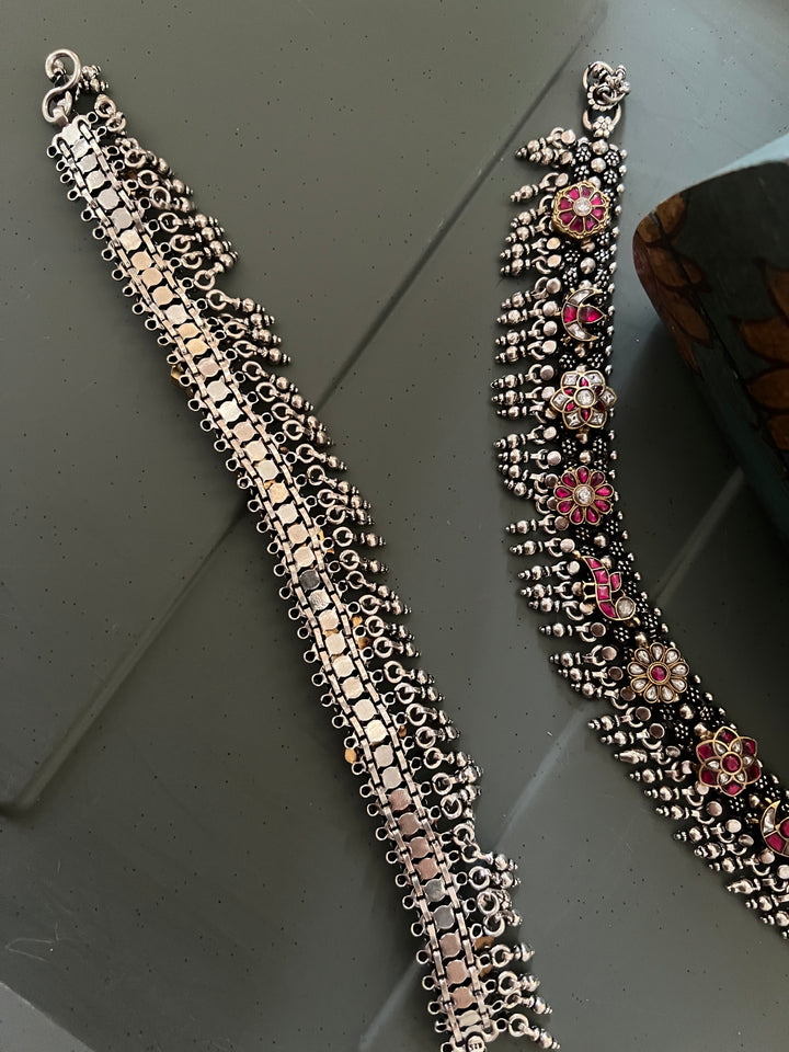 925 Silver Kundan Fusion Anklets – SHIVKA