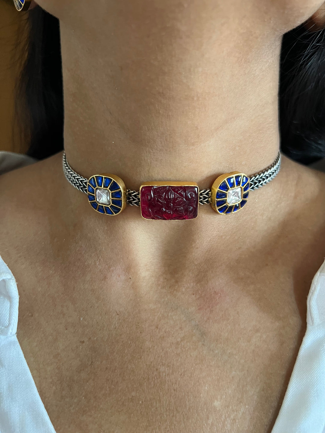 Light and Elegant 925 Silver Kundan Choker Necklace Set – Perfect for Destination Weddings