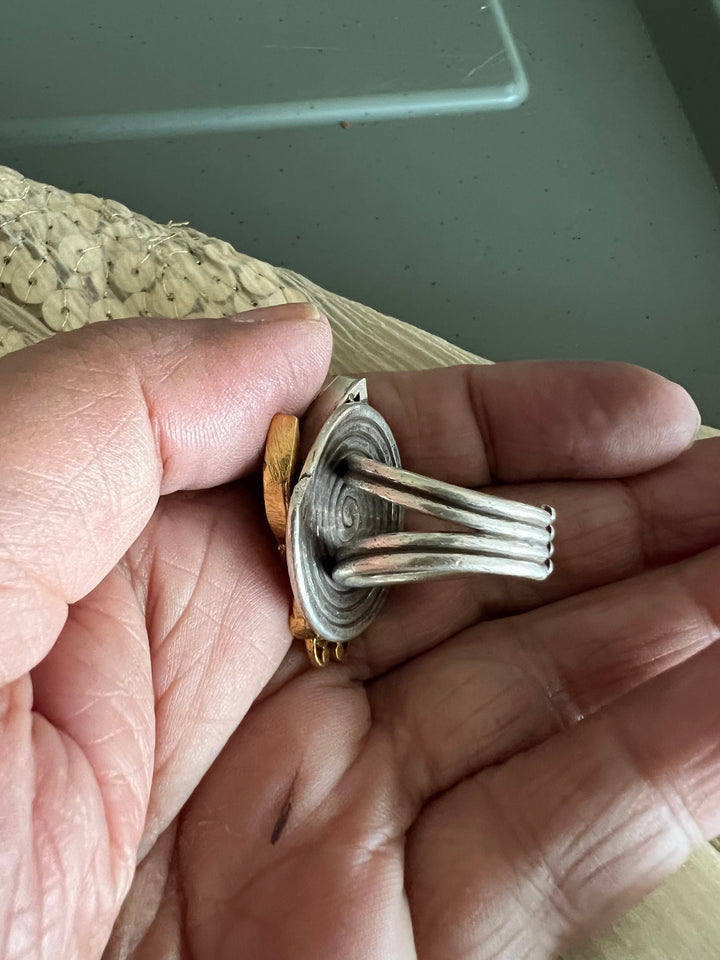 Statement Kundan 925 Silver Ring with Natural Carved Stone- Handmade, One of a Kind