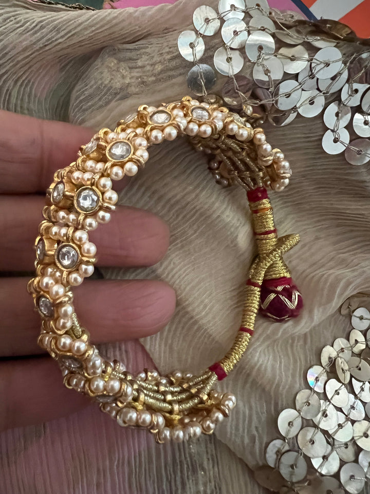 Kundan Pearl Silver Bracelet – SHIVKA