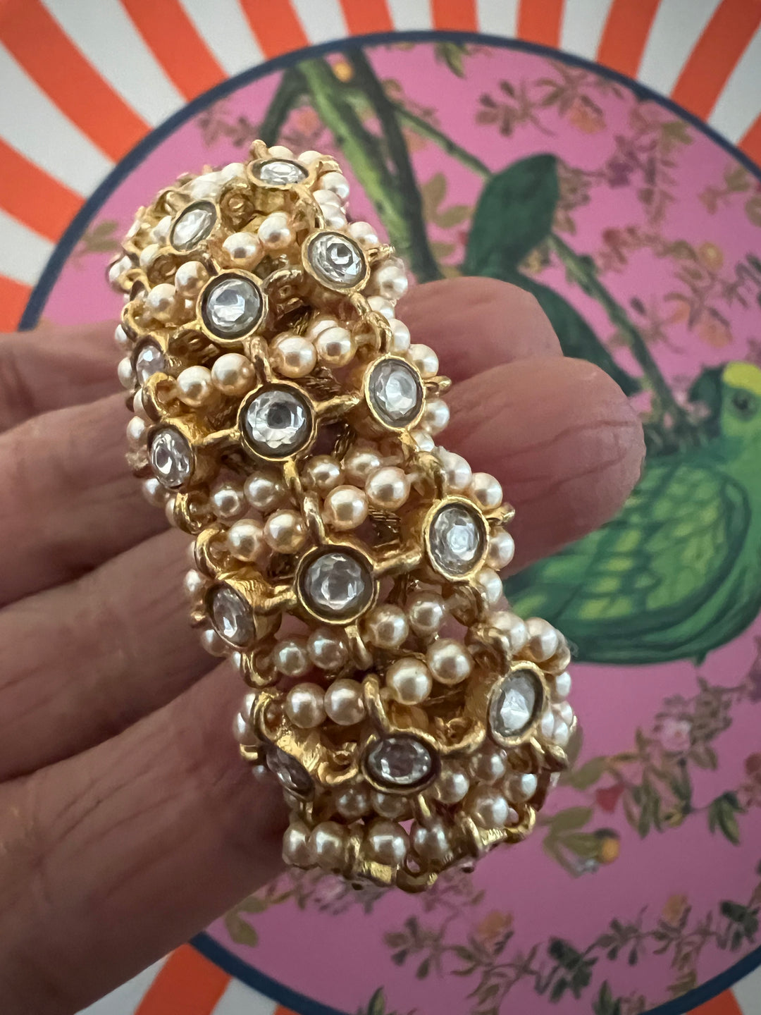 Kundan Pearl Silver Bracelet – SHIVKA