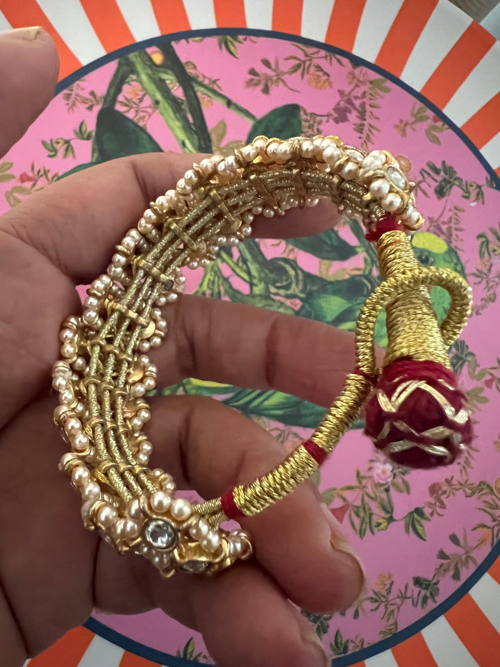 Kundan Pearl Silver Bracelet – SHIVKA