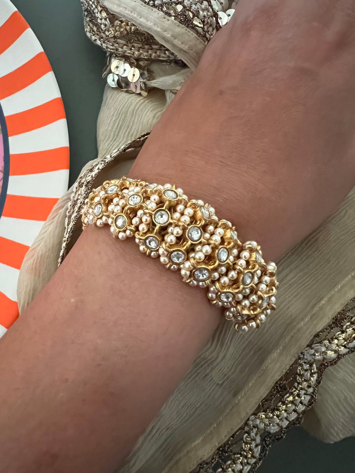 Kundan Pearl Silver Bracelet – SHIVKA