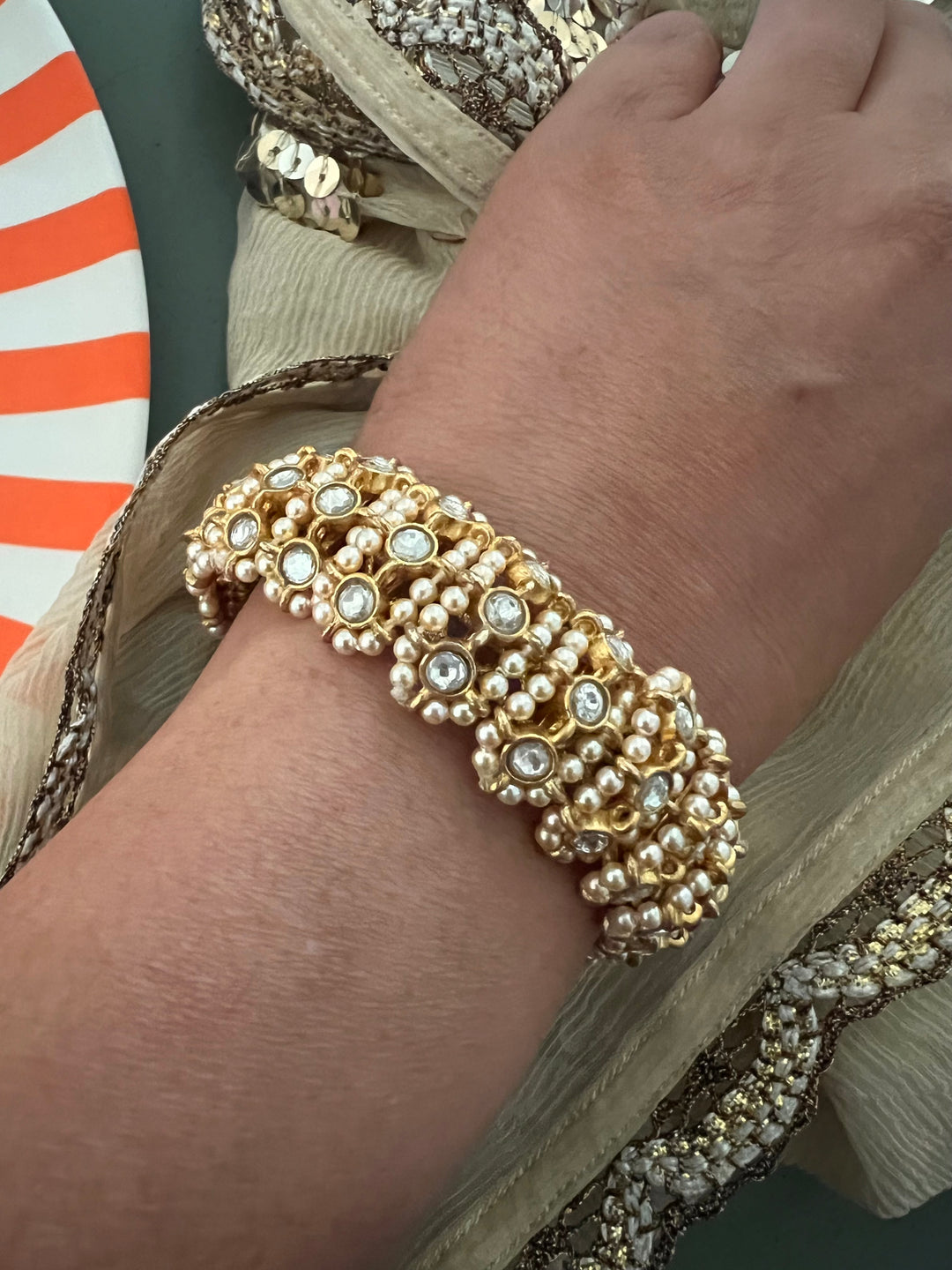 Kundan Pearl Silver Bracelet – SHIVKA