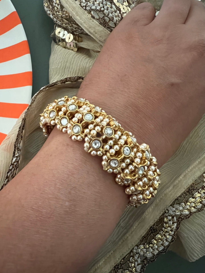 Kundan Pearl Silver Bracelet – SHIVKA