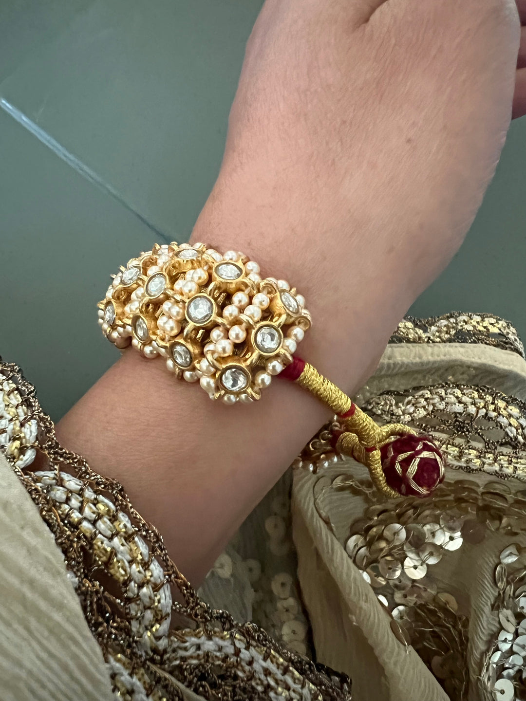 Kundan Pearl Silver Bracelet – SHIVKA