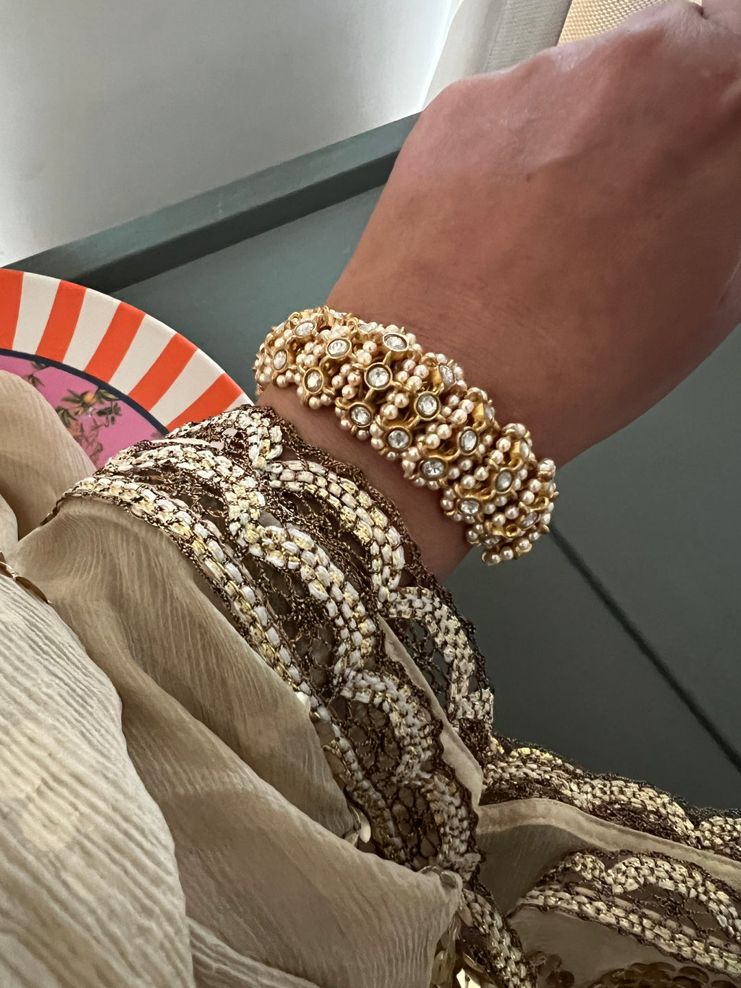 Kundan Pearl Silver Bracelet – SHIVKA