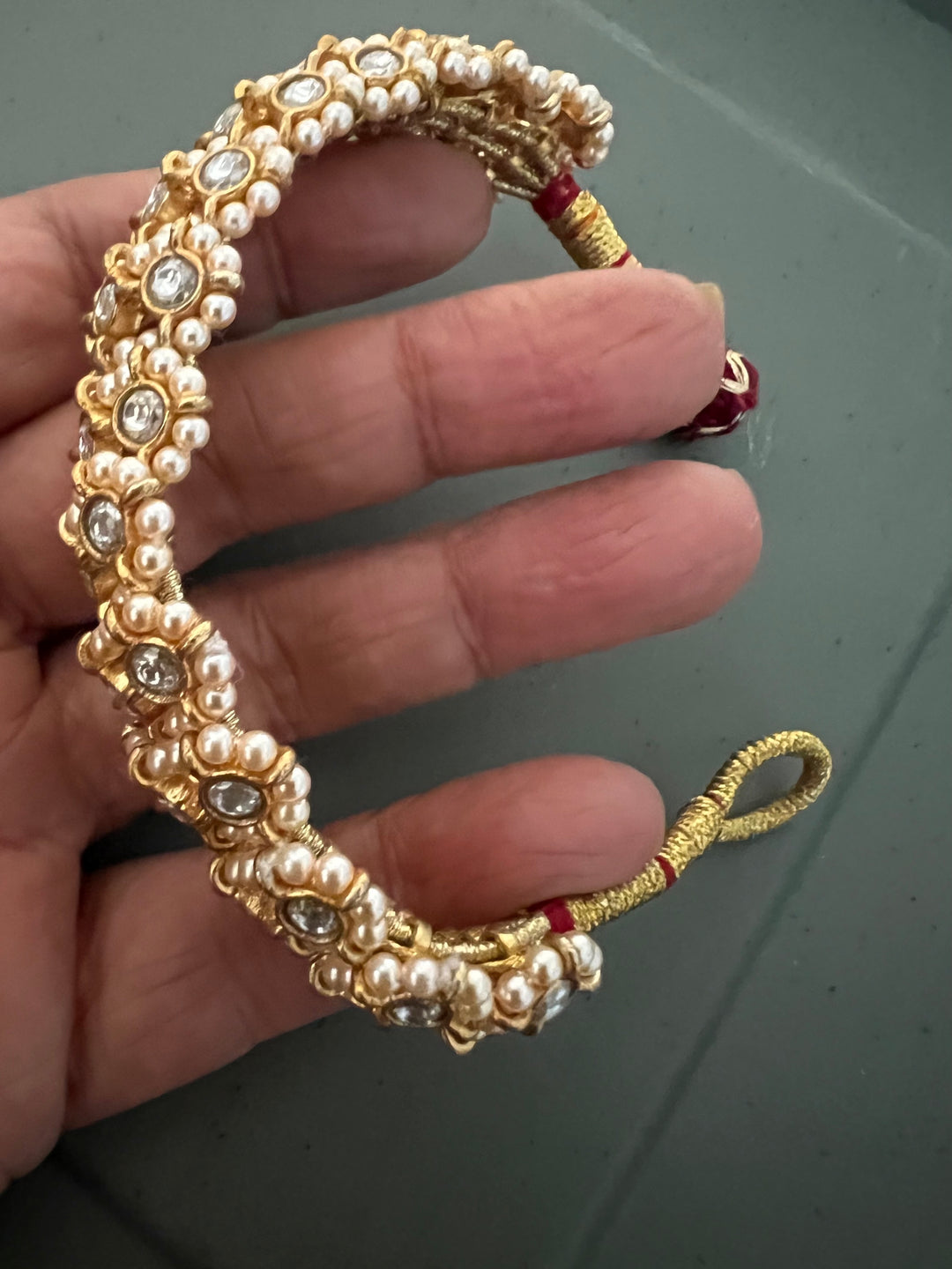 Kundan Pearl Silver Bracelet – SHIVKA