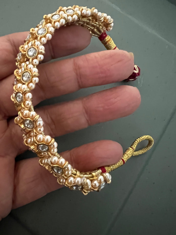 Kundan Pearl Silver Bracelet – SHIVKA