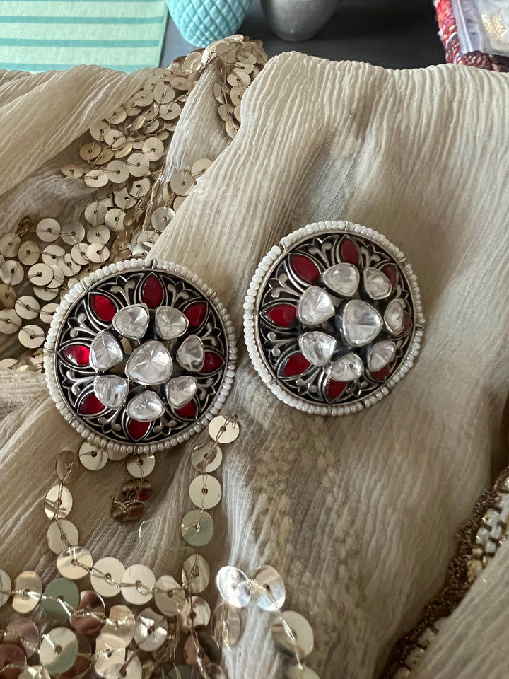 Statement Big Polki 925 Silver Earrings - Premium Quality & Striking Design