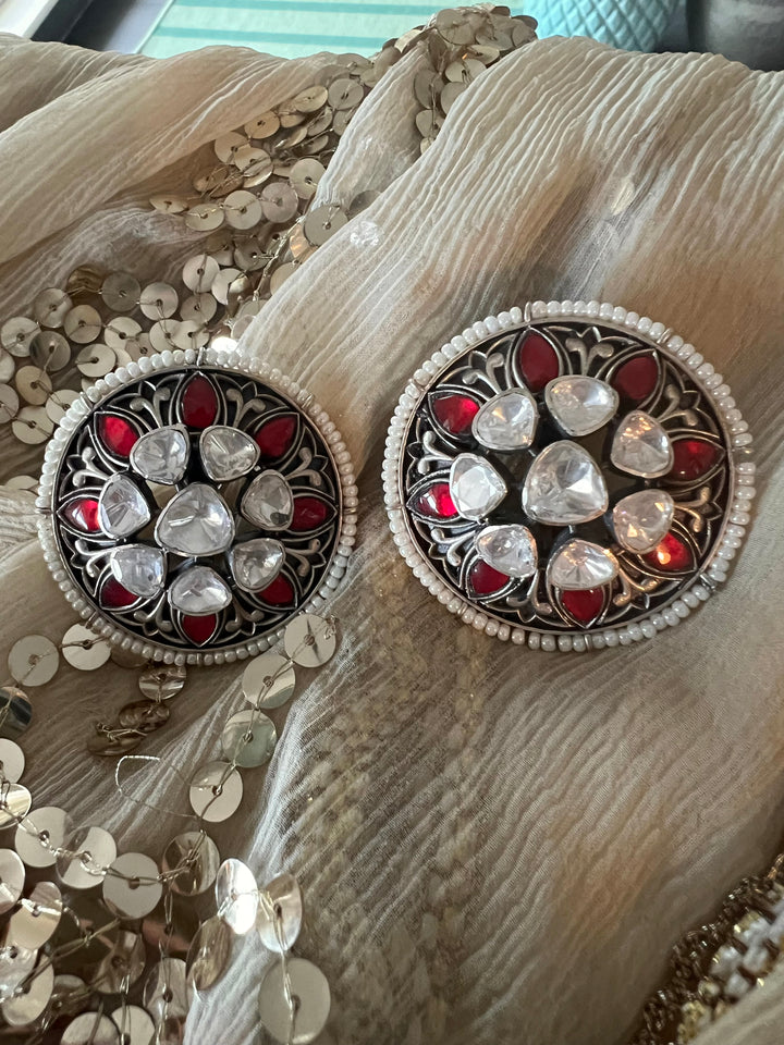 Statement Big Polki 925 Silver Earrings - Premium Quality & Striking Design