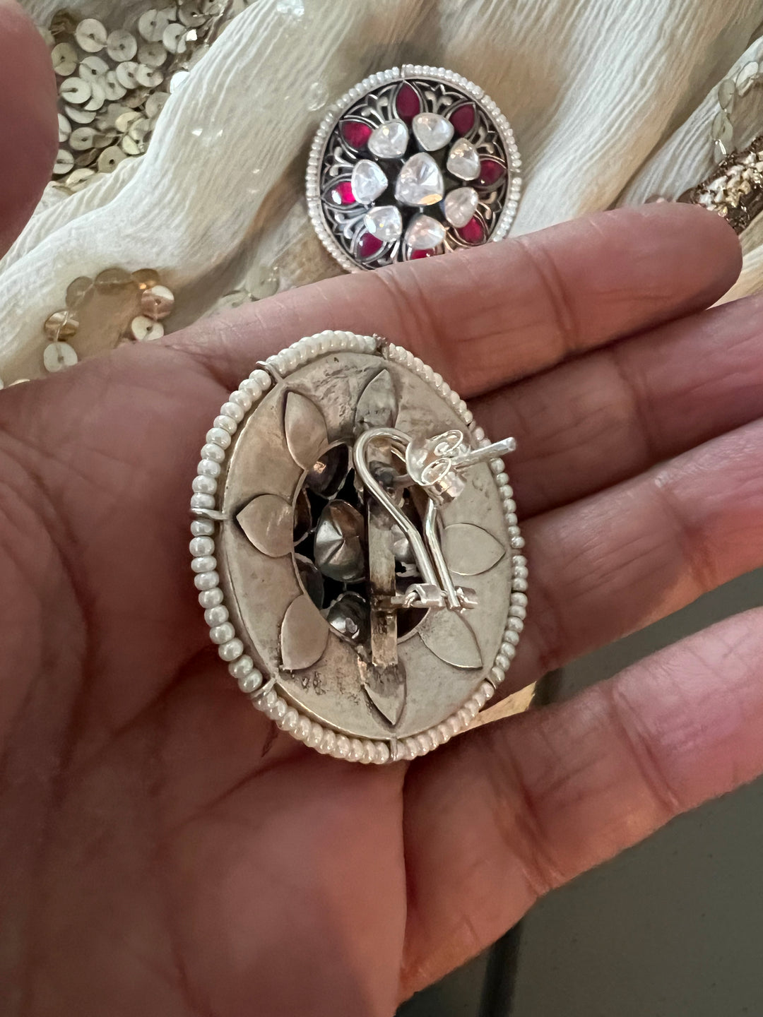 Statement Big Polki 925 Silver Earrings - Premium Quality & Striking Design