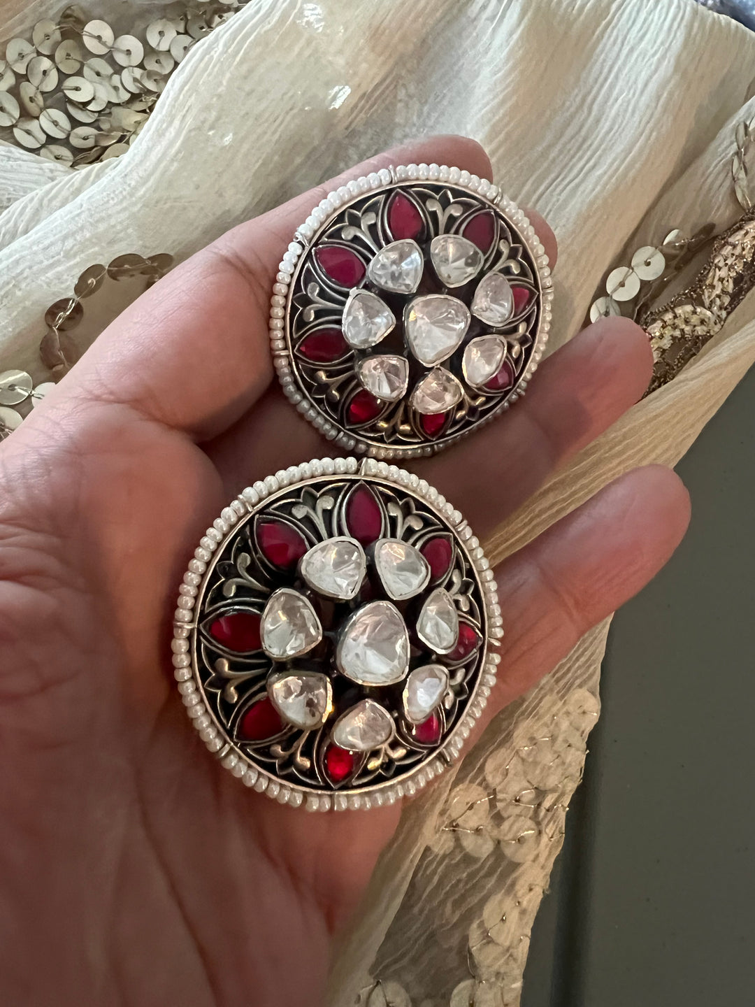 Statement Big Polki 925 Silver Earrings - Premium Quality & Striking Design