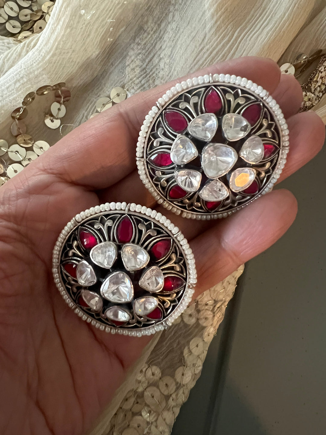 Statement Big Polki 925 Silver Earrings - Premium Quality & Striking Design