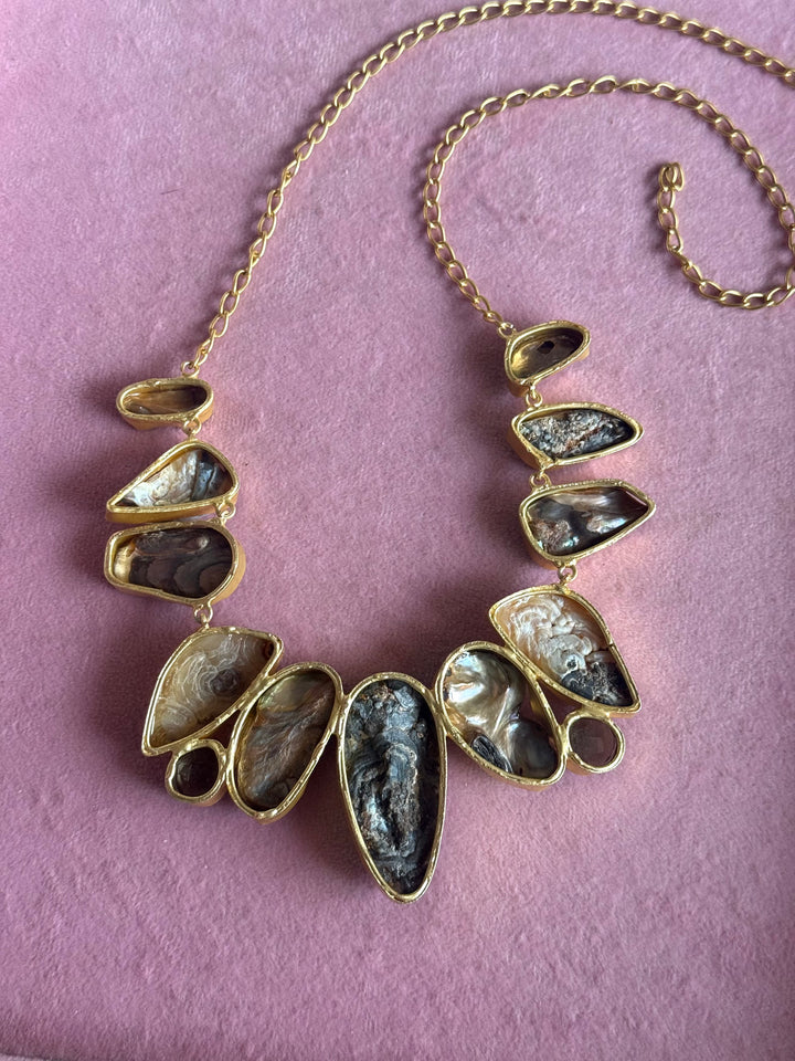 Handmade Raw Stone Necklace | Gold Polish Brass Adjustable Hook Closure Statement Jewelry