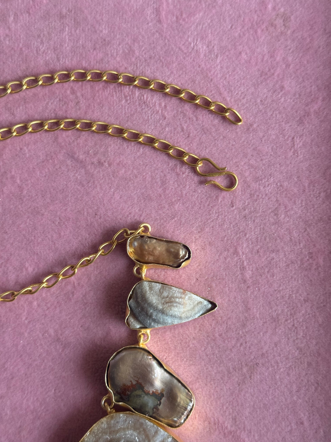 Handmade Raw Stone Necklace | Gold Polish Brass Adjustable Hook Closure Statement Jewelry