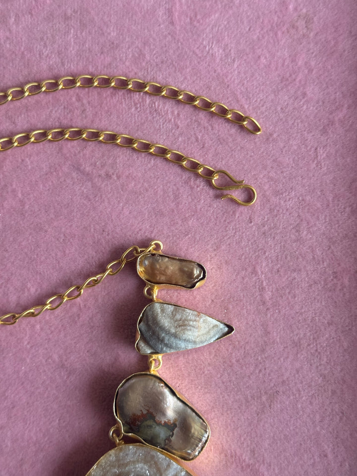 Handmade Raw Stone Necklace | Gold Polish Brass Adjustable Hook Closure Statement Jewelry
