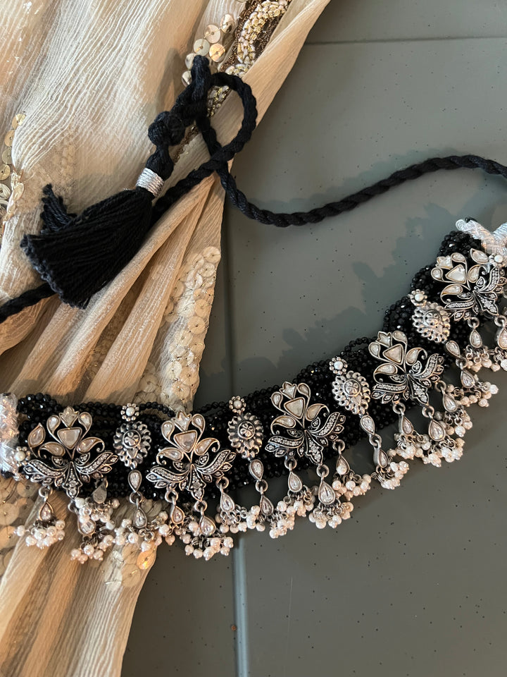 Exclusive Black 925 Silver Choker Necklace with Stunning Silver Embellishments