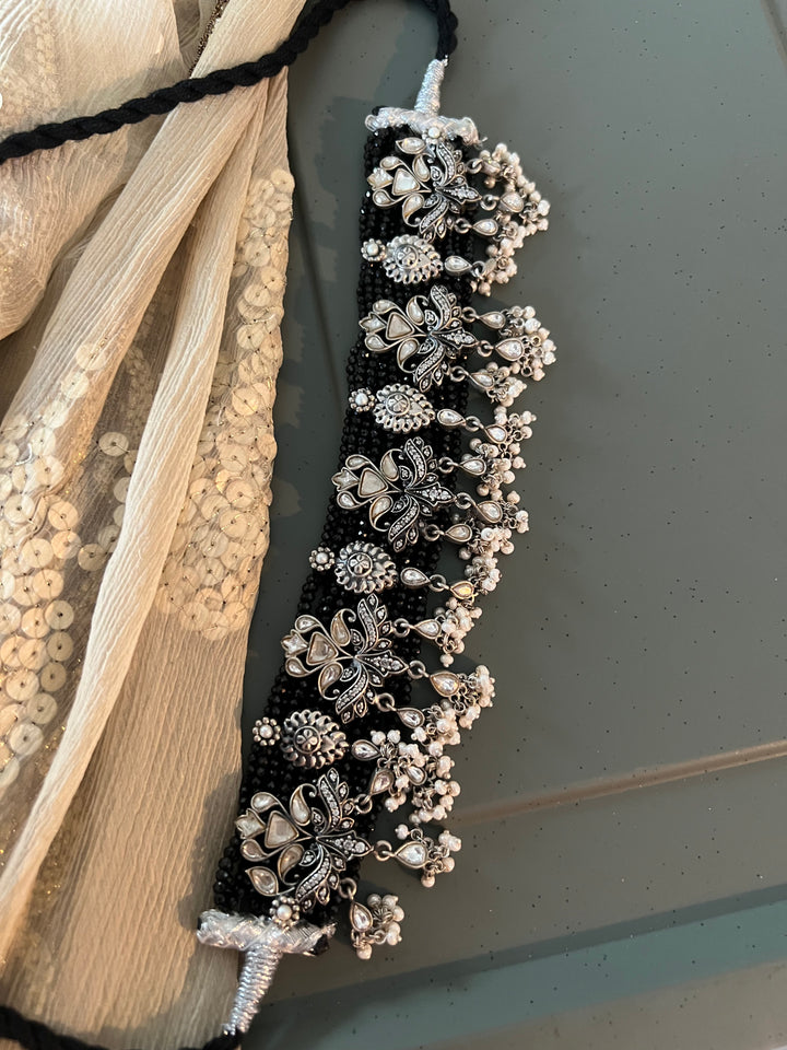 Exclusive Black 925 Silver Choker Necklace with Stunning Silver Embellishments