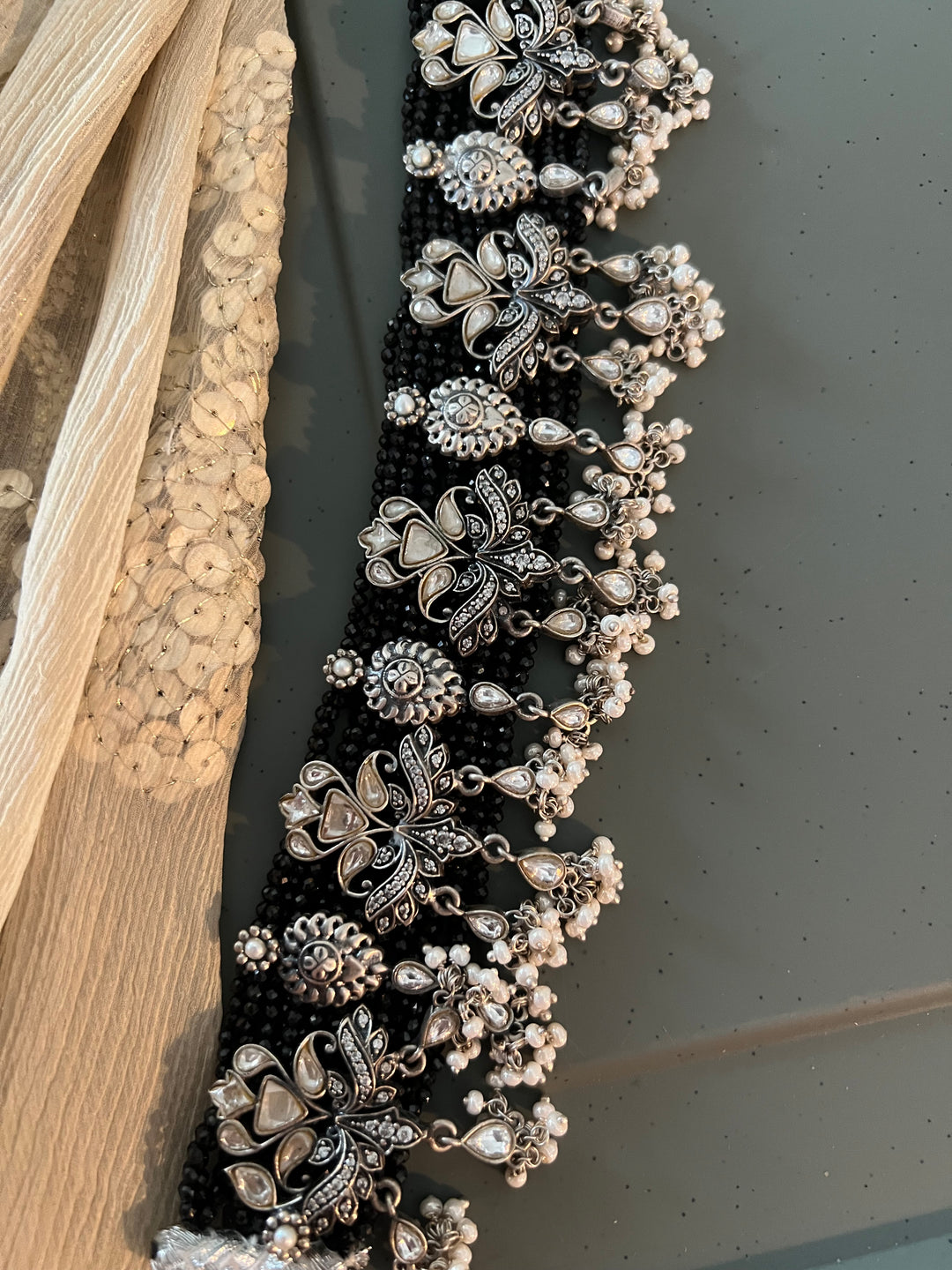 Exclusive Black 925 Silver Choker Necklace with Stunning Silver Embellishments