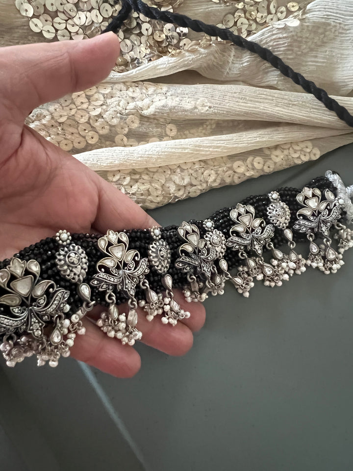 Exclusive Black 925 Silver Choker Necklace with Stunning Silver Embellishments