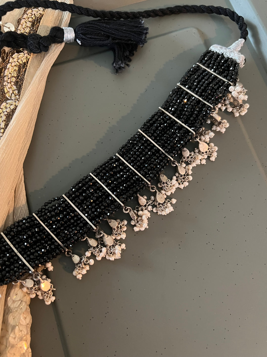 Exclusive Black 925 Silver Choker Necklace with Stunning Silver Embellishments