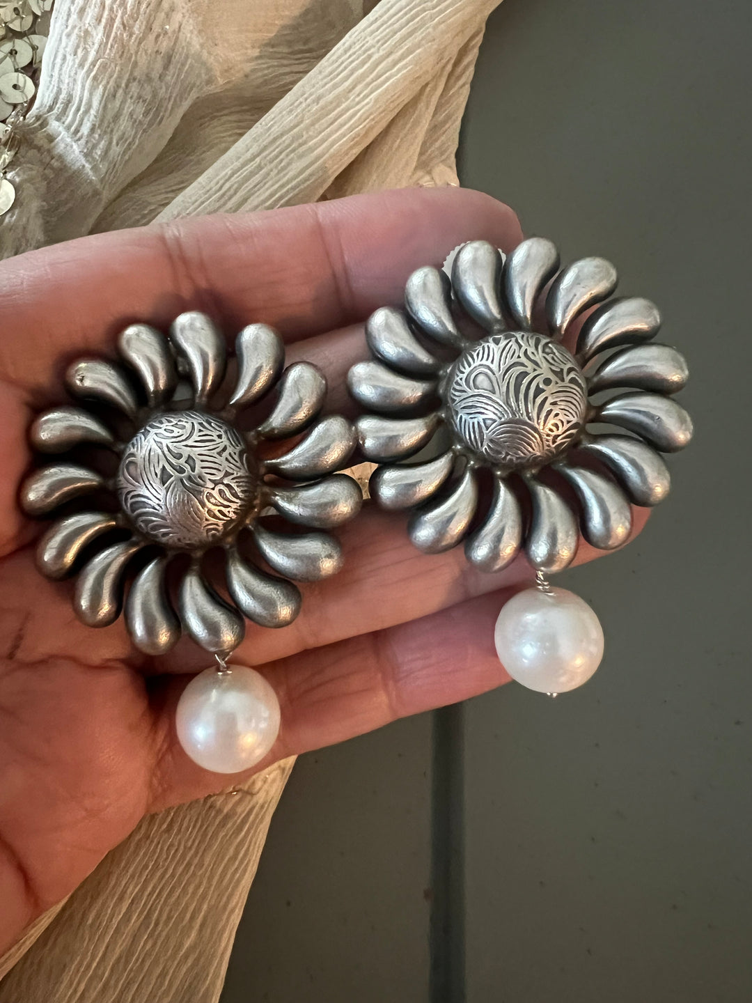 Statement Earrings with Natural Pearl Drops – Perfect for Afternoon Lunches