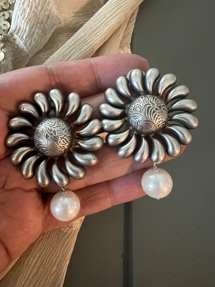 Statement Earrings with Natural Pearl Drops – Perfect for Afternoon Lunches